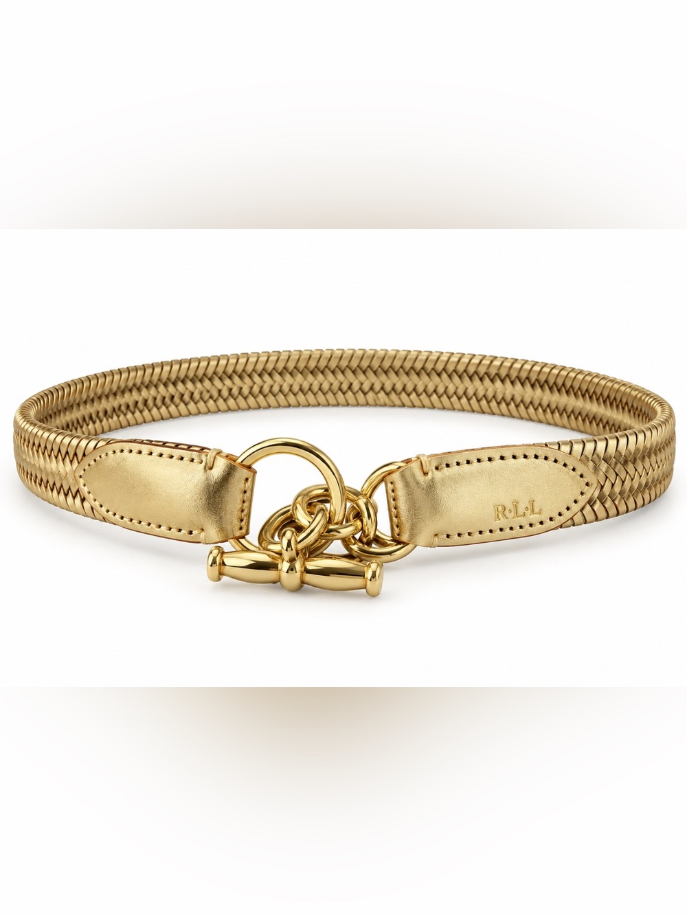 Stunning NWOT Ralph Lauren Gold Braided Leather Belt with Chain-Link